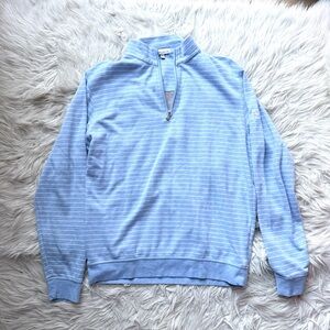 PETER MILLAR Men's Large Halifax Stripe Quarter-zip Sweater In Cottage Blue M